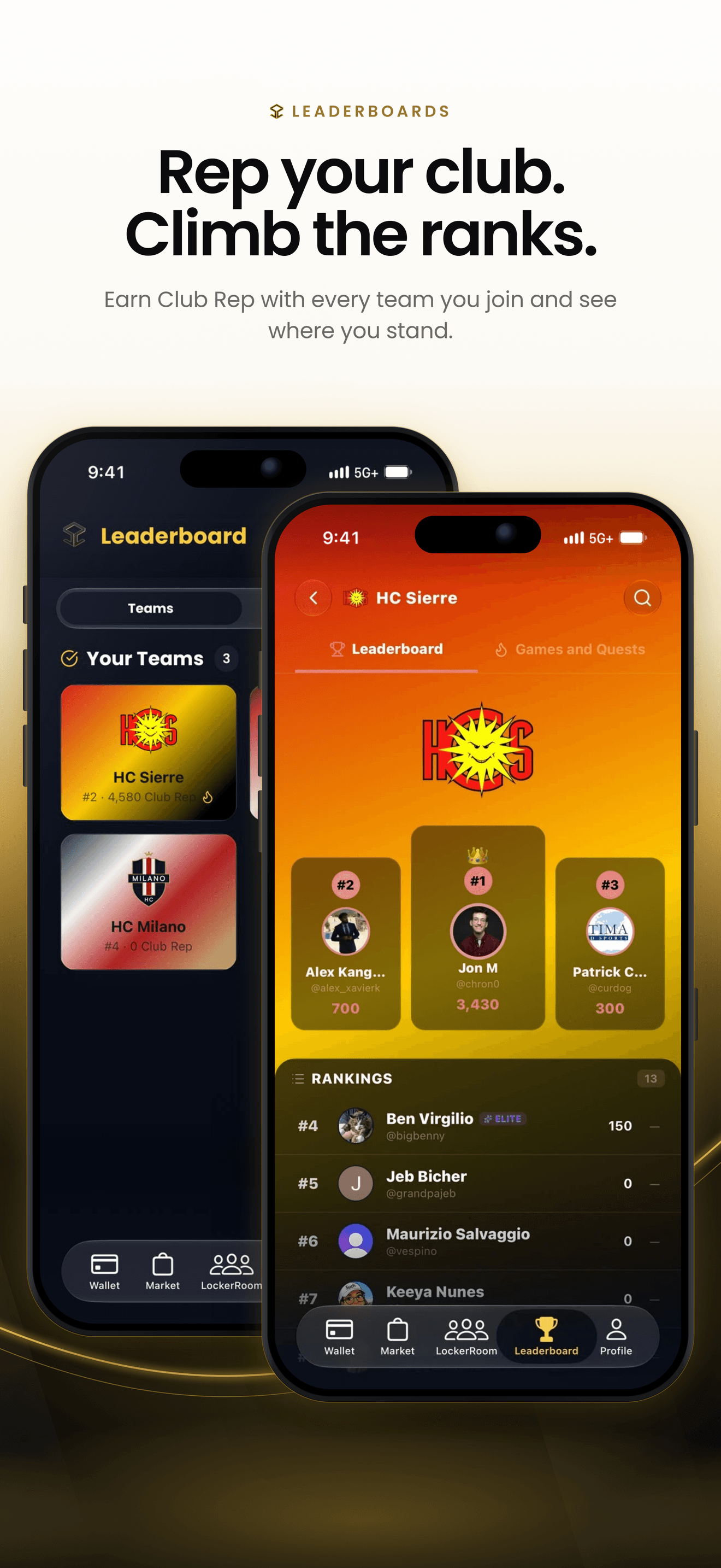 Club Leaderboard App Store artwork showing joined clubs and HC Sierre fan rankings by Club Rep.
