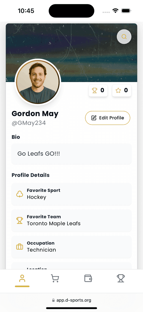 Athlete profile in D-Sports Engage