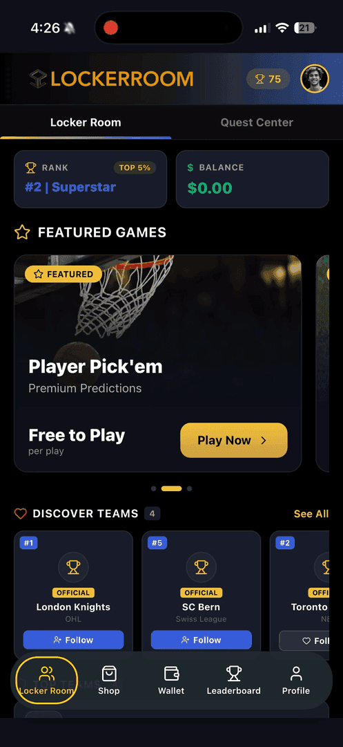 LockerRoom — screen 1